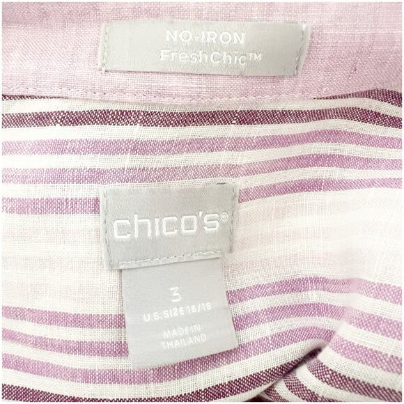 Chico’s Striped Non Iron Fresh Chic 100% Linen Button Down Size 3/XL Purple - Picture 7 of 8